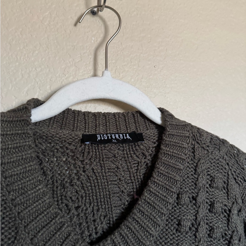 Disturbia Nerthus Pom Pom Cable Knit Cardigan Sz XL in Green Chunky - Picture 5 of 10